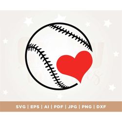 baseball outline with heart, sports clipart, instant download, cut file, cricut, png, svg, sublimation, softball, cheer