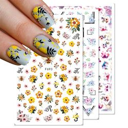 Spring 3D Nail Stickers Flowers Leaves Transfer Decals Nails Tips Decoration