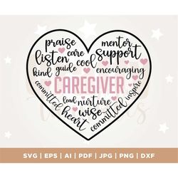 Heart of a Caregiver svg, Carer svg, Heart svg, Shirt, Caregiver svg, Carer heart shirt SVG, PNG, EPS, Dxf, Instant File