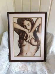 Nude girl, sexy girl, embroidery, handmade, home decor, gift to him, beautiful girl, monochrome silhouette
