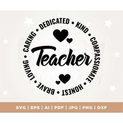 Teacher loving kind dedicated caring svg, Teacher brave svg, Teacher Gift svg, Teacher Heart svg, Educator svg, Teacher