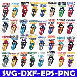 32 Files Rolling Stones Tongue With NFL Teams Bundle Svg, NFL Team Svg, Football Svg, Png, Jpg, Eps