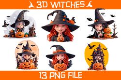 Halloween  Witch in Hat  13 PNG Files Sublimation Digital  File