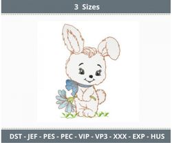 Rabbit with flower Embroidery Design Animal - Bunny - 3 Sizes - Instant Download Machine Embroidery Designs