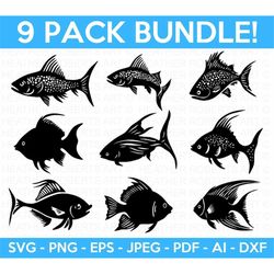 Fish Silhouette Svg Bundle, Fish Doodle SVG Bundle, Fish svg, Doodle Svg, Drawing Svg, Hand-drawn svg, Cut Files Cricut,