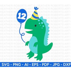 12th Dinosaur Birthday SVG, Cute Dinosaur SVG, T-Rex SVG, Dino svg, Little boy svg, boy shirt svg, Dinosaur birthday, Cu