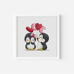 Penguin Cross Stitch Pattern PDF, Instant Download, Love Cross Stitch, Valentine's Day Cross Stitch, Bird Cross Stitch