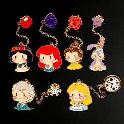 Disney Anime Princess Collection Metal Enamel Brooches Cartoon Snow White Ariel Belle Lapel Pins Accessories