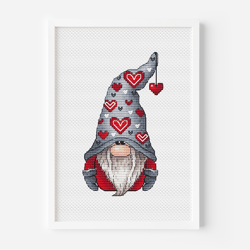 Valentine Gnome Cross Stitch Pattern PDF, Gnome Counted Cross Stitch, Love Cross Stitch, Instant Download, Cute Gnome