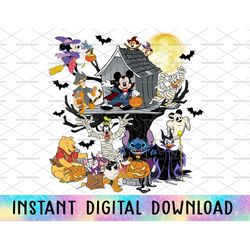 Mouse And Friends Halloween Png, Trick Or Treat, Happy Halloween Png, Pumpkin Png, Witch's Broom Png, Spooky Season, Hau