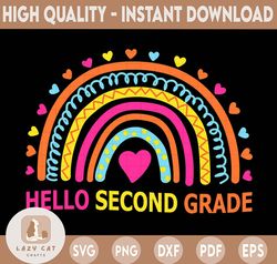 Hello Second Grade Rainbow Png-2nd Grade Png- Back to School Png- Heart Png- Hello Png- Rainbow Heart Png-Back to School