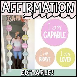 Affirmation Station for the Classroom | Floral Farmhouse Classroom Decor | Positive Affirmation | Affirmation Mirror