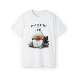 Book Lover Halloween Shirt, Funny Ghost Book Shirt, Black Cat Shirt, Librarian Shirt