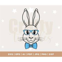 Bunny Svg Easter Bunny Bowtie Svg, Bunny Glasses Svg, Boy Easter Svg, Bunny Easter, Bunny Svg, Kid's Easter, Cute Easter