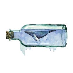 watercolor painting, whale painting, whale art, whale in bottle, bottle art, whale print, beach decor, nautical, print t