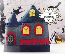 Halloween castle pattern, Felt Halloween ornaments patterns, PDF felt pattern, Vampire castle pattern, Felt toy pattern