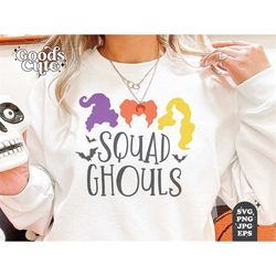 Hallowen Squad Ghouls SVG, Hocus Pocus SVG, Spooky Vibes Shirt Design, Trendy Retro Halloween Ghost Decor