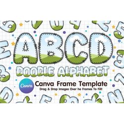 canva doodle letter alphabet frame template design, drag and drop letters and numbers, canva frame template editable dow