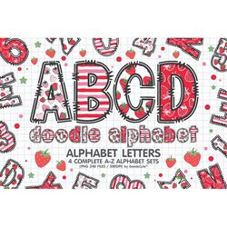 Strawberry Doodle Alphabet Letters Sublimation Clipart PNG, Number & A-Z Uppercase and Lowercase Font Letters Complete S