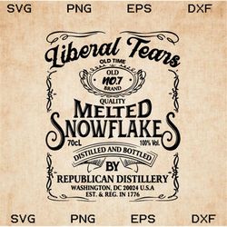 LiBeRaL TeaRs OlD TiMe QuAliTy MeLteD SnoW flAkEs DistilleD And Bottled By Republican Distillery Svg Png