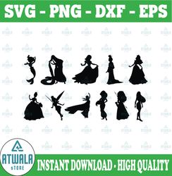 Princess Silhouettes, Instant Download, Clipart, Elements, png - INSTANT DOWNLOAD