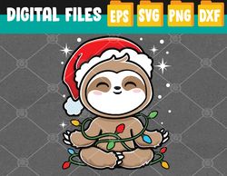 Sloth Christmas Tree Lights Kawaii Sloth Adorable Svg, Eps, Png, Dxf, Digital Download