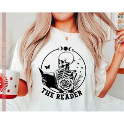 The Reader Svg Png, Book Lover Svg, Book Club, Book Worm Svg, Skeleton Reading Book Svg, Just One More Chapter Svg Cut,