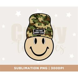 Love more worry less beanie smile, valentines, digital download, PNG, camo beanie, Download File, sublimation. Love more