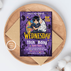 Personalized File Wednesday Birthday Invitation Party Printable Addams Family,Invitation PNG File Only, Digital Download