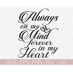 Always On My Mind Forever In My Heart SVG, Memorial Svg Png, In loving Memory Svg Cut File for Cricut, Printable Designs