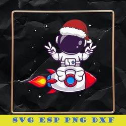 Cute Astronautn Santa Say Hi! SVG, Astronaut Missiles Cartoon SVG, Christmas SGV