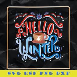 Hello Winter SVG, Coffe Snowman SVG, Merry Christmas SVG