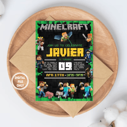 Personalized File Minecrafter Birthday Invitations, Printable Minecraft, Invitation PNG File Only, Digital Download