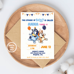 Personalized File Bluey Birthday Invitation Invite Bluey and Bingo Birthday, Invitation PNG File Only, Digital Download