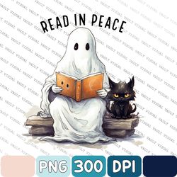 Book Lover Halloween Png, Funny Ghost Book Png, Black Cat Png, Librarian Sublimation, Instant Download, Digital Download