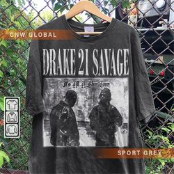 Drake 21 Savage Rap Shirt, Drake It's All A Blur Tour 2023 90s Y2K Sweatshirt, 21 Savage Bootleg Gift For Fan Unisex Rap