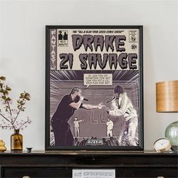 Drake 21 Comic Art Book Canvas Print Savage All A Blur Concert V3 Album Vintage Graphic Drake 21 Comic Poster Gift, ComC