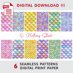 6 Seamless Tileable Patterns - 3D Inflated Puff Mermaid Scale - Big Bundle