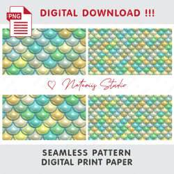 3D Inflated Puff Mermaid Scales - Seamless Tileable Pattern - Digital Paper - PNG 300 dpi