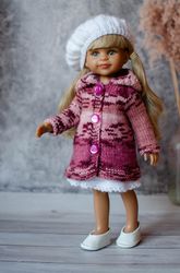 Knitted hooded coat, dress and beret for Paola Reina doll