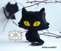 Felt Halloween cat pattern, Cat sewing pattern, Black cat decor, Felt doll pattern, Felt patterns, PDF felt pattern