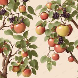 Vintage Fruit Trees Seamless Tileable Repeating Pattern