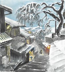 A snow covered Japanese lane