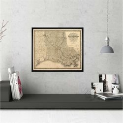 Vintage Louisiana Map Old Louisiana Map Historic Map Antique Restoration Style Map Wall Map Home Decor housewarming Gift
