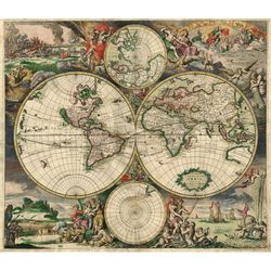 Huge VINTAGE HISTORIC 1689 antique Old World Copper Plate Style Map Fine Art Print