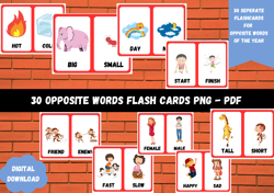 Opposites Matching Flashcards for Kids | 30 Pairs Opposites words | printable flash cards | pre K activities | Montessor