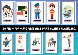 Community Helpers Flashcards | Montessori flashcards | Pre-School Cards | Professions Educational Printable Cards