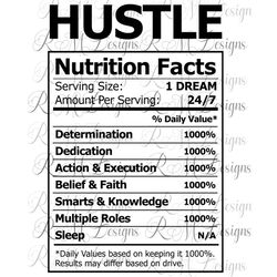 Hustle Nutritional Facts SVG, Nutrition Label, Boss Babe, Mom life, Nutritional Facts Png, Entrepreneur, Nutrition Label