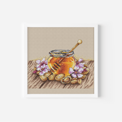 Honey Cross Stitch Pattern PDF, Honey Glass Jar Counted Cross Stitch, Instant Download Embroidery Design, Peanut Stitch