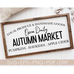 Autumn Market Svg, Fall Market Svg Cut File, Dxf File, Farmhouse Wood - Rustic Sign Svg for Cricut, Silhouette Digital S